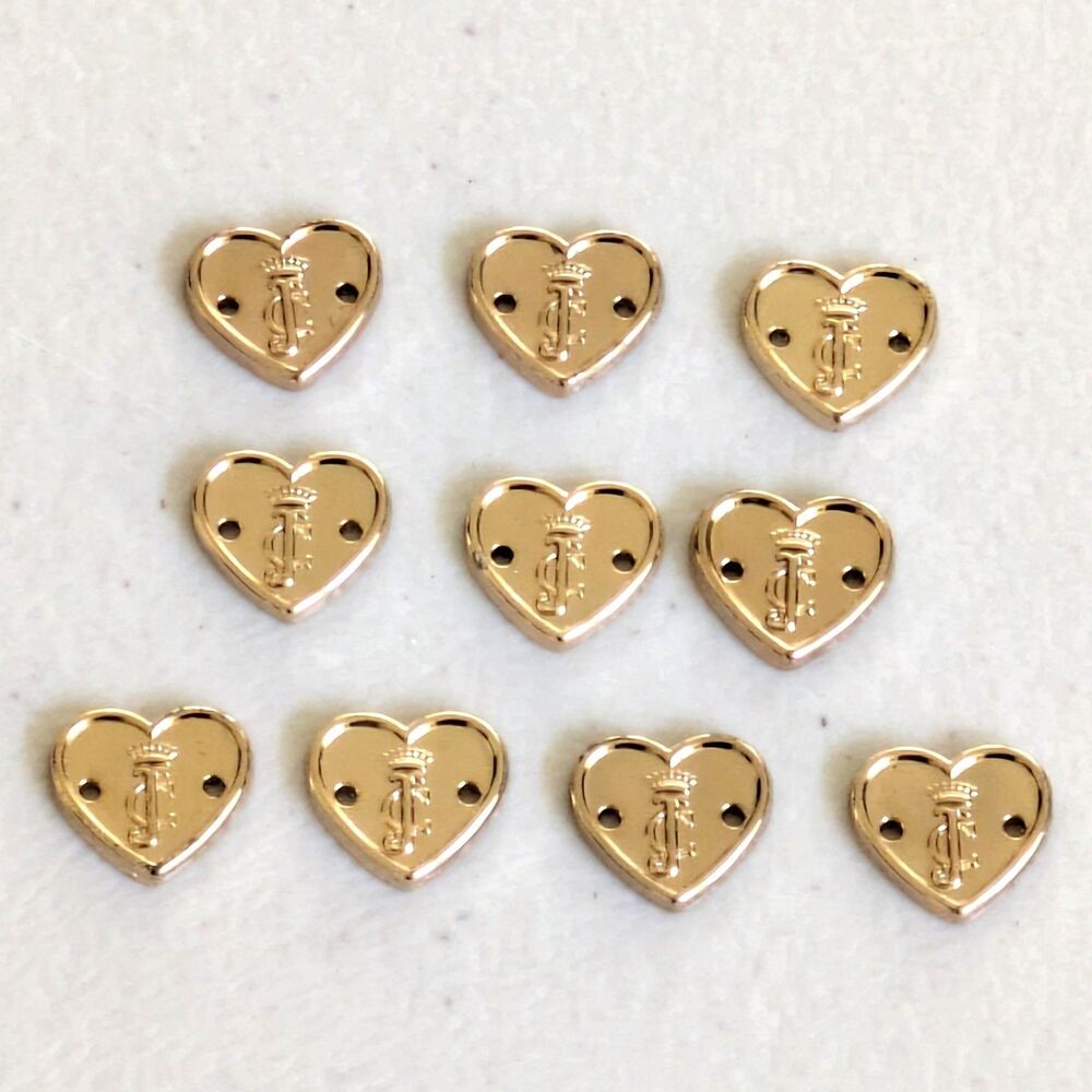 10 Juicy Couture Gold Heart Crown J Logo Metal Replacement Buttons Charms